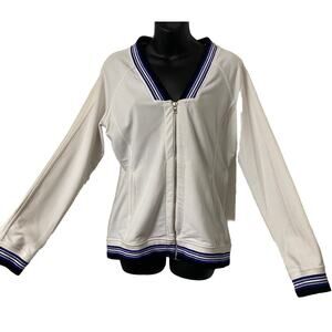 BOSTON PROPER SPORT Jacket Women Medium Full Zip White Blue Silver Athleisure